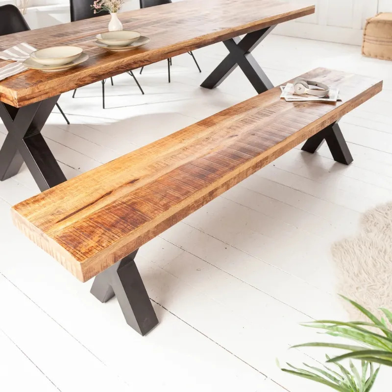 Banc industriel manguier IRON CRAFT 200cm pieds X métal