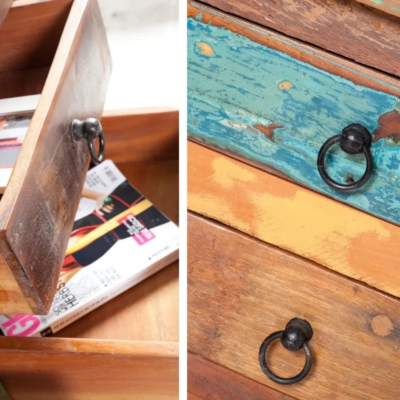 Table basse carrée bois recyclé coloré JAKARTA 70cm
