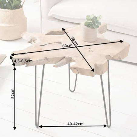 Table basse racine de teck et métal WILD 60cm