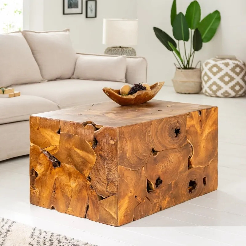 Table basse racine de teck massif SQUARE 90cm