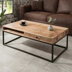 Table basse industrielle manguier IRON CRAFT 100cm