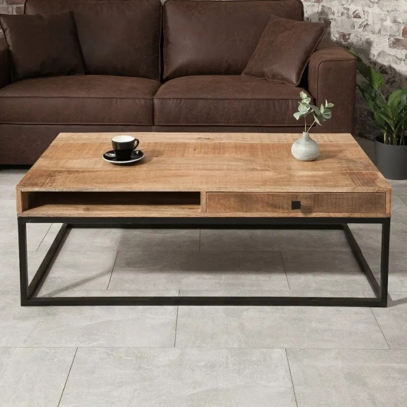 Table basse industrielle manguier IRON CRAFT 100cm