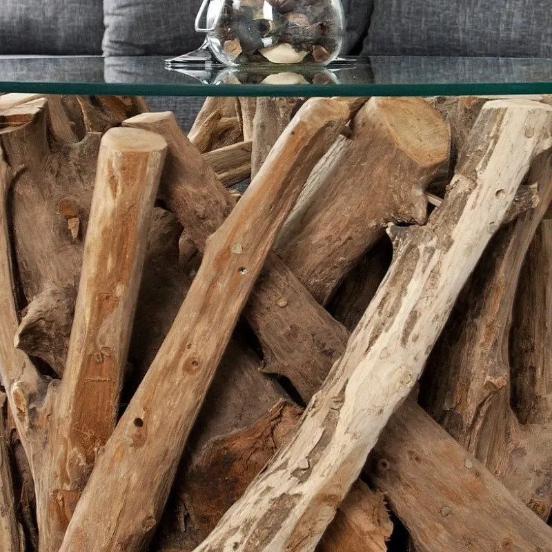 Table basse ronde racine de teck NATURE LOUNGE 60cm avec verre