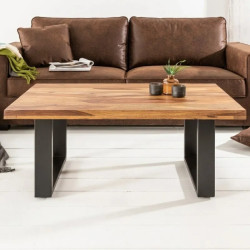 Table basse industrielle palissandre IRON CRAFT 100cm pieds métal U