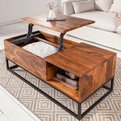 Table basse modulable palissandre MAKASSAR 110cm plateau relevable