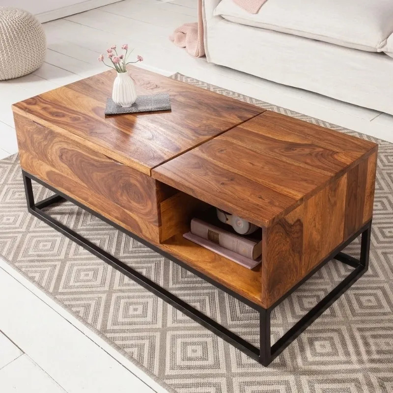 Table basse modulable palissandre MAKASSAR 110cm plateau relevable