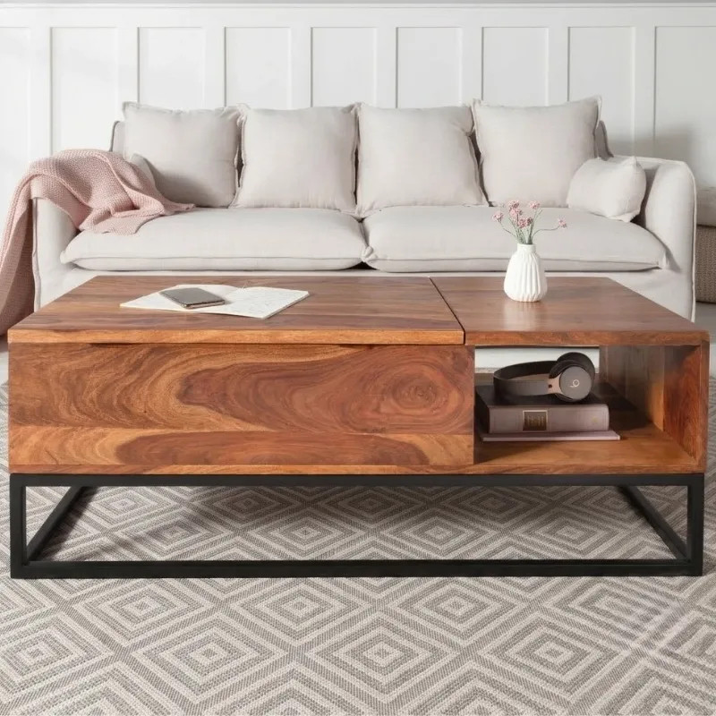 Table basse modulable palissandre MAKASSAR 110cm plateau relevable