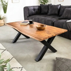 Table basse industrielle live edge acacia MAMMUT 120cm pieds X