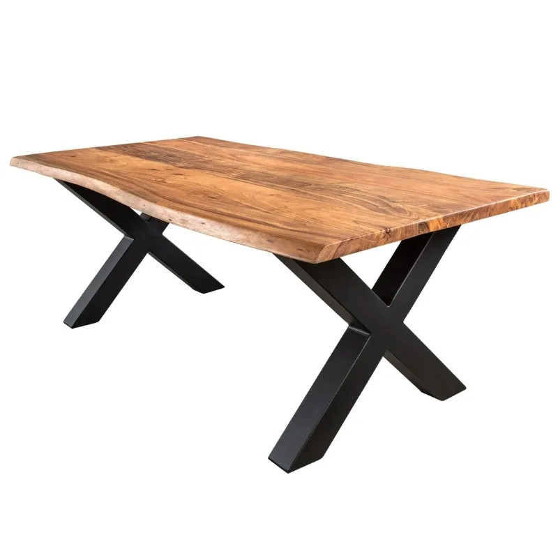 Table basse industrielle live edge acacia MAMMUT 120cm pieds X