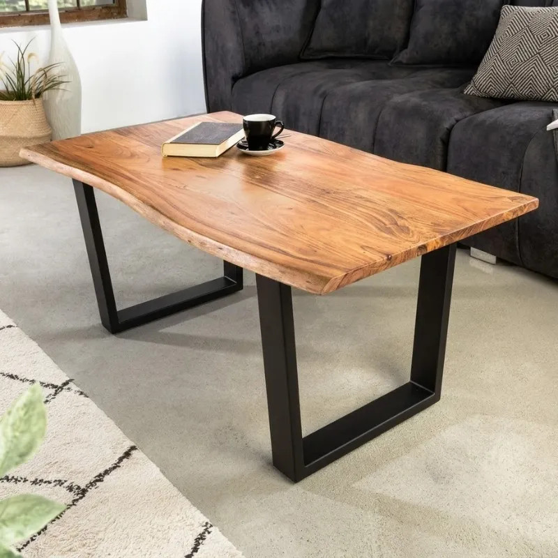 Table basse industrielle acacia MAMMUT 120cm pieds U