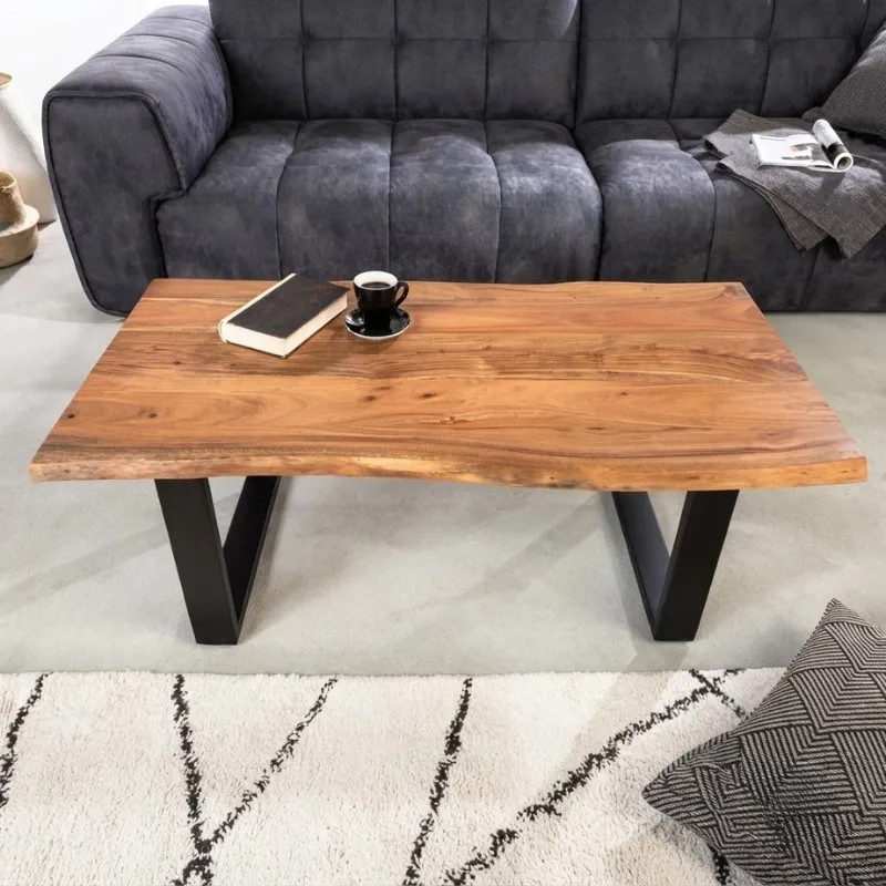 Table basse industrielle acacia MAMMUT 120cm pieds U