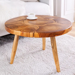 Table basse ronde teck massif MOSAIK Ø 60cm