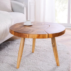 Table basse ronde teck massif MOSAIK Ø 60cm