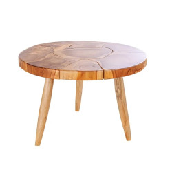 Table basse ronde teck massif MOSAIK Ø 60cm