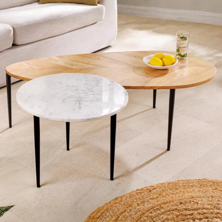 Tables basses gigognes acacia et marbre ADLON