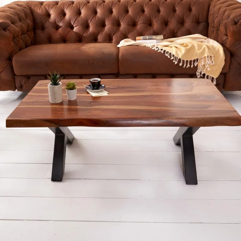 Table basse industrielle palissandre AMAZONAS 110cm pieds X