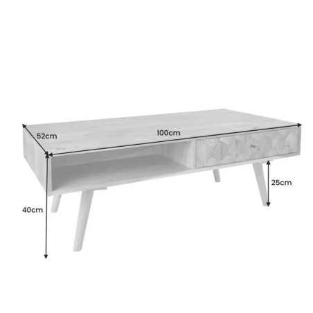 Table basse acacia massif MYSTIC LIVING 100cm avec rangements