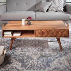 Table basse acacia massif MYSTIC LIVING 100cm avec rangements