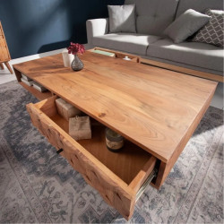 Table basse acacia massif MYSTIC LIVING 100cm avec rangements