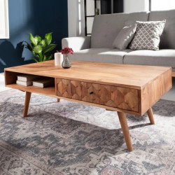 Table basse acacia massif MYSTIC LIVING 100cm avec rangements