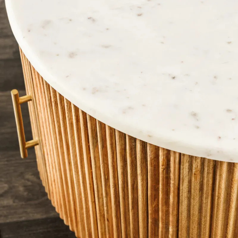 Table basse ronde manguier et marbre CHIC Ø 60cm avec rangement