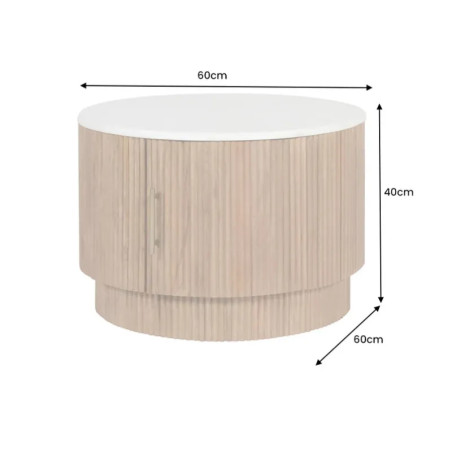 Table basse ronde manguier et marbre CHIC Ø 60cm avec rangement