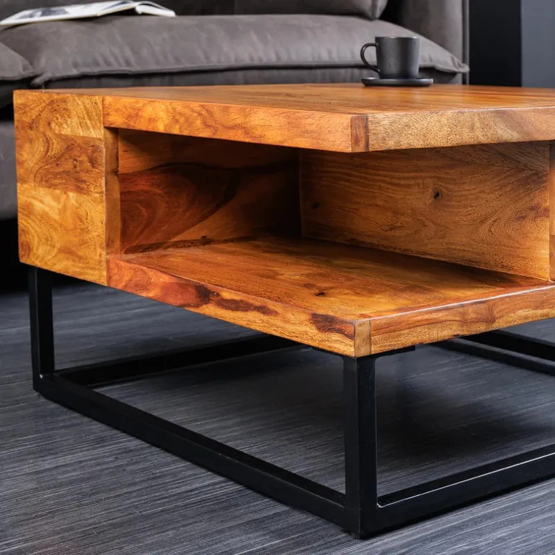 Table basse carrée palissandre et métal GIANT 60cm