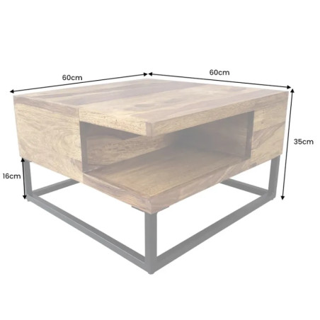 Table basse carrée palissandre et métal GIANT 60cm