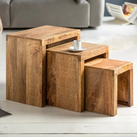 Tables basses gigognes en manguier MAKASSAR set de 3