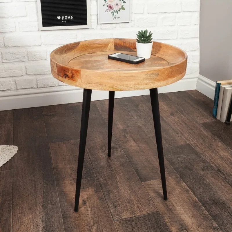 Table d'appoint ronde manguier et métal PURE NATURE 45cm