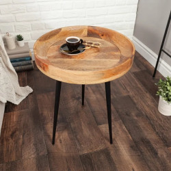 Table d'appoint ronde manguier et métal PURE NATURE 45cm