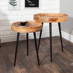 Table d'appoint ronde manguier et métal PURE NATURE 45cm