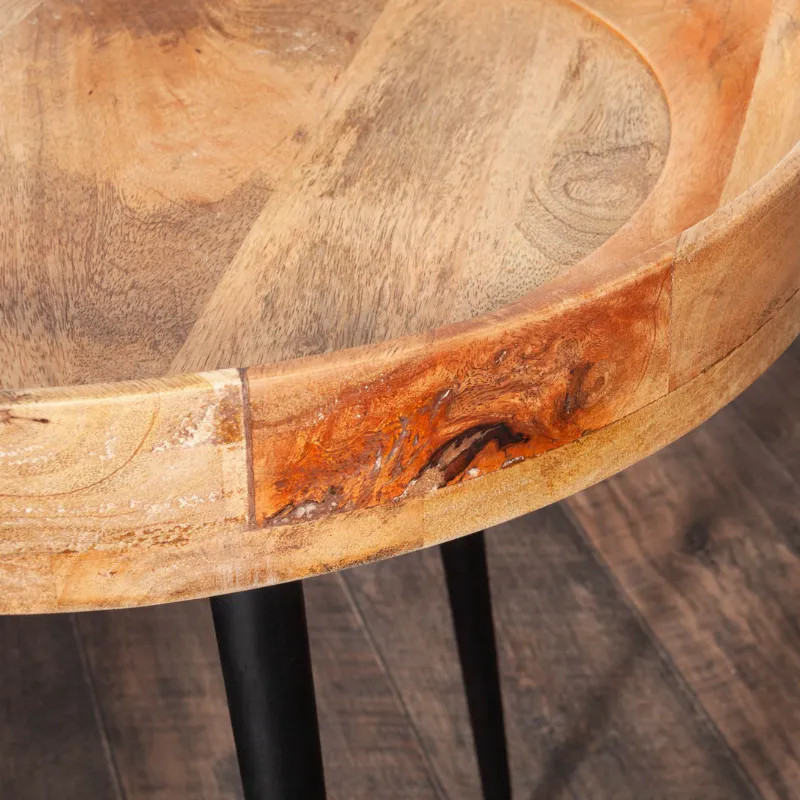 Table d'appoint ronde manguier et métal PURE NATURE 45cm