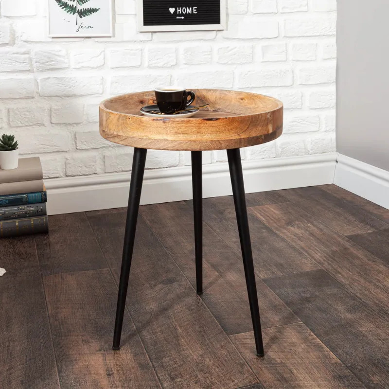 Table d'appoint ronde manguier et métal PURE NATURE 35cm