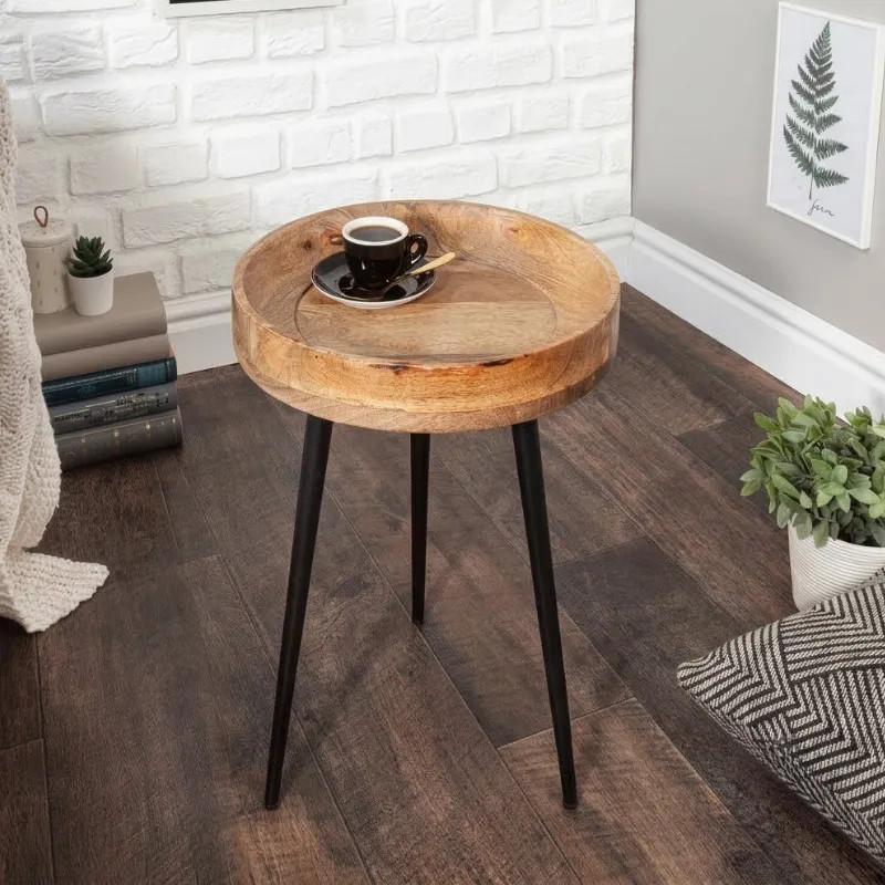 Table d'appoint ronde manguier et métal PURE NATURE 35cm
