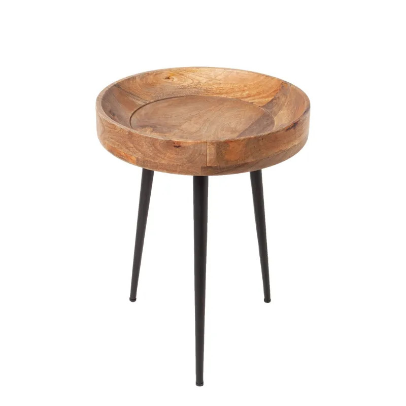 Table d'appoint ronde manguier et métal PURE NATURE 35cm
