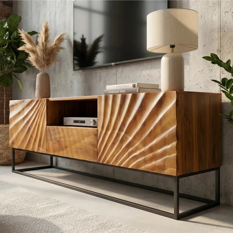 Meuble TV bois manguier et métal 160cm SCORPION