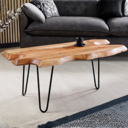 Table basse acacia massif WILD 100cm bords naturels