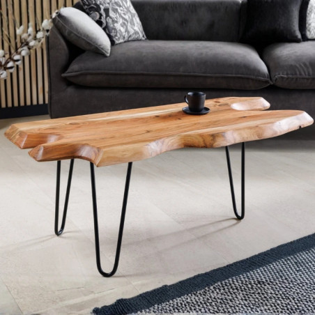 Table basse acacia massif WILD 100cm bords naturels