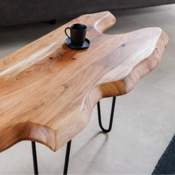 Table basse acacia massif WILD 100cm bords naturels