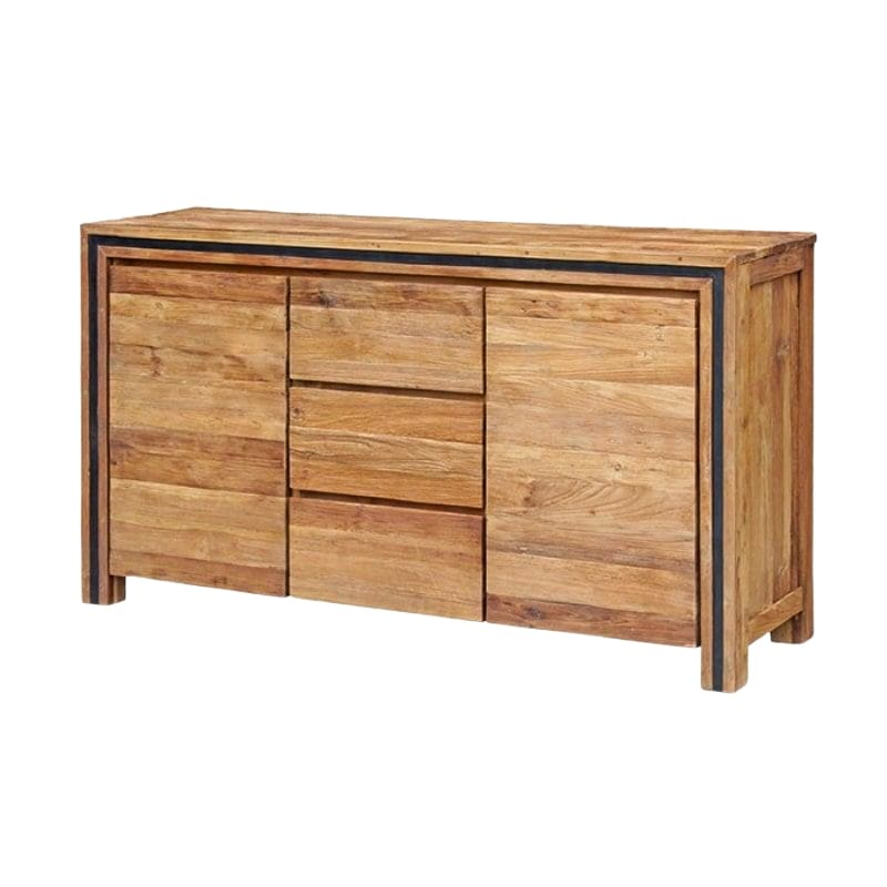 Buffet teck massif recyclé 160cm KAYOA Casita 2 portes et 3 tiroirs