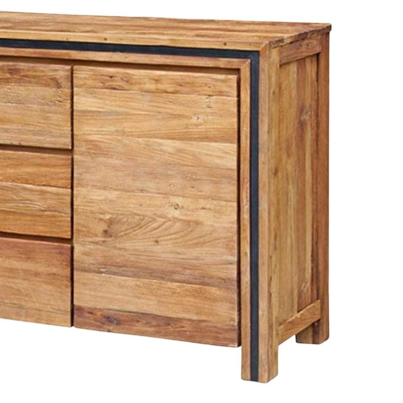 Buffet teck massif recyclé 160cm KAYOA Casita 2 portes et 3 tiroirs