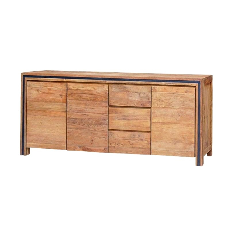 Buffet teck massif recyclé 220cm KAYOA Casita 3 portes et 3 tiroirs