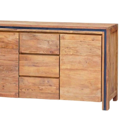 Buffet teck massif recyclé 220cm KAYOA Casita 3 portes et 3 tiroirs
