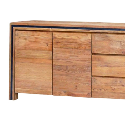 Buffet teck massif recyclé 220cm KAYOA Casita 3 portes et 3 tiroirs