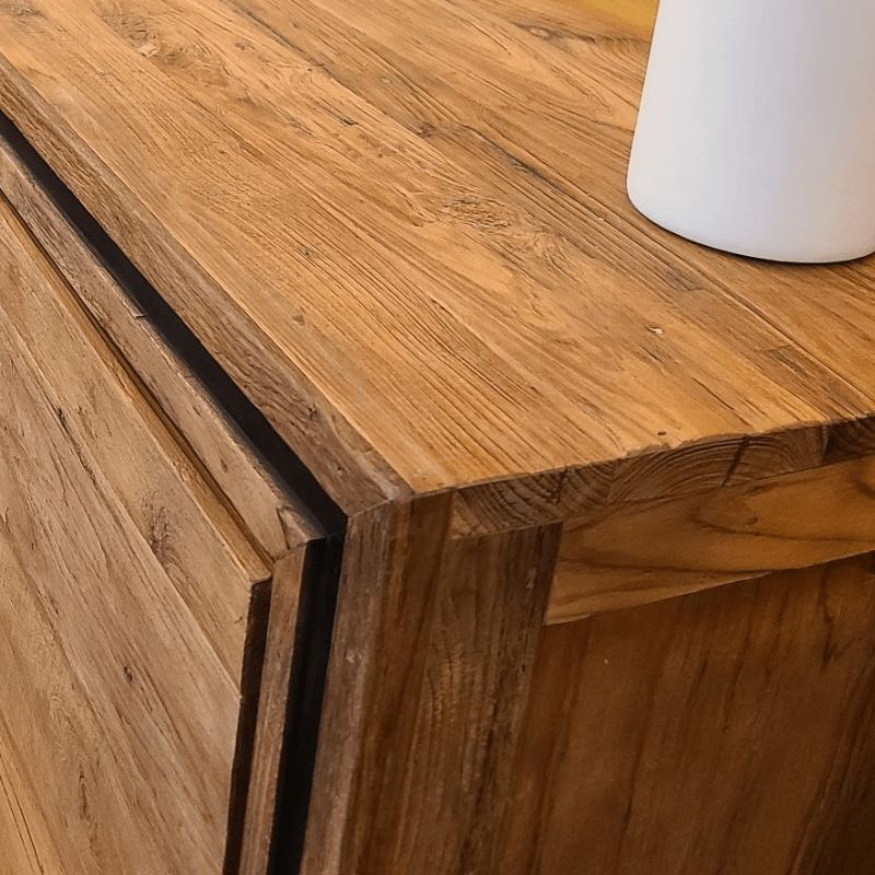 Buffet teck massif recyclé 220cm KAYOA Casita 3 portes et 3 tiroirs