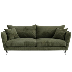 Canapé 3 places velours côtelé kaki pieds métal 204cm HASTING Sofacasa