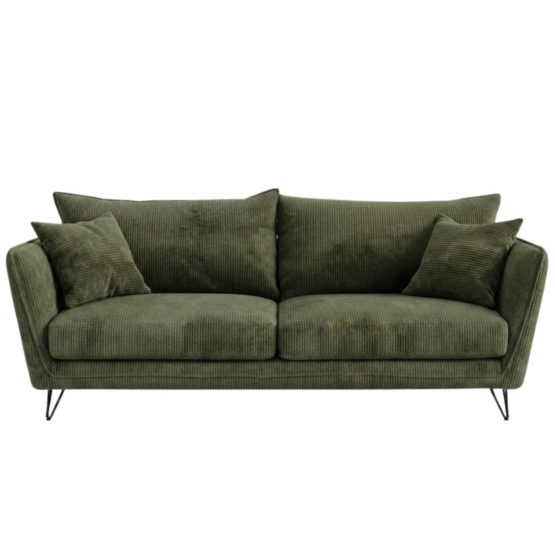 Canapé 3 places velours côtelé kaki pieds métal 204cm HASTING Sofacasa