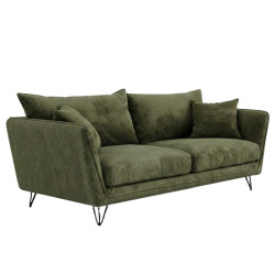 Canapé 3 places velours côtelé kaki pieds métal 204cm HASTING Sofacasa