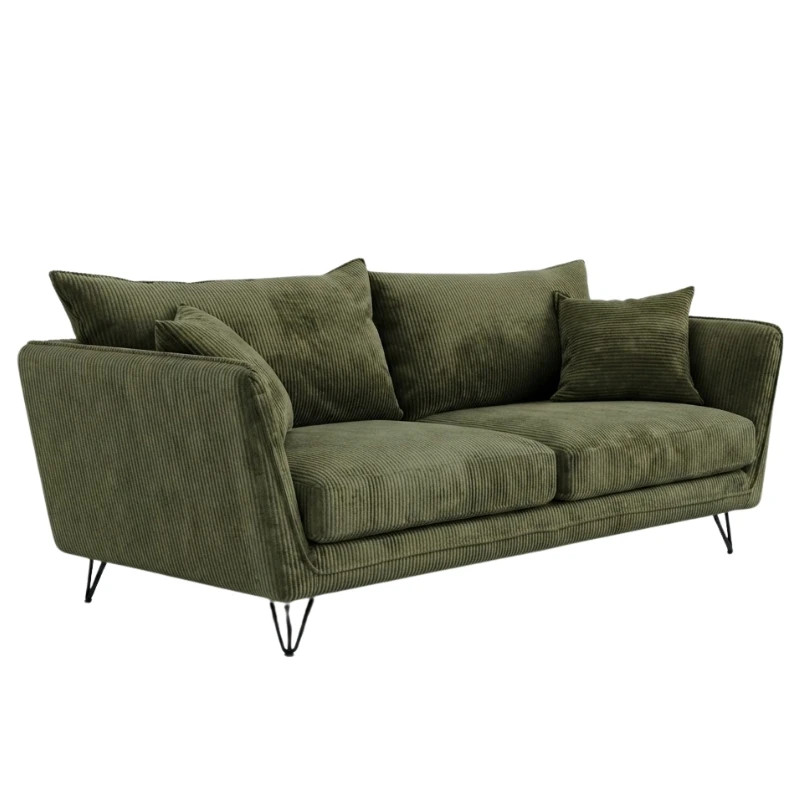Canapé 3 places velours côtelé kaki pieds métal 204cm HASTING Sofacasa